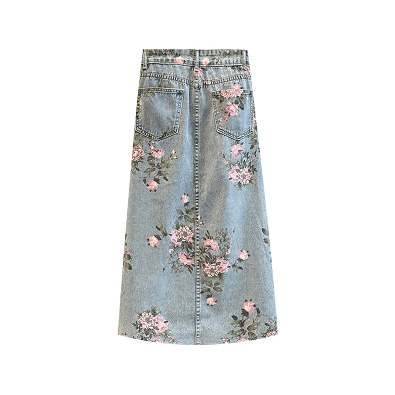 [YOYO CLUB Series] ★Skirt★ Bottoms Denim Skirt Floral Pattern Ladies Blue Blue Design Available