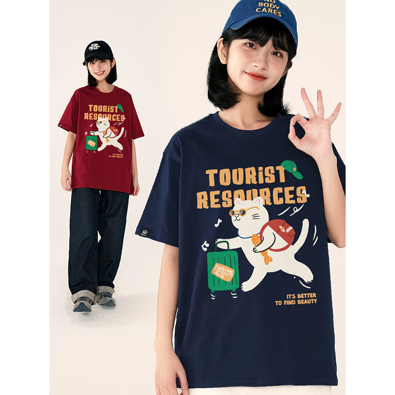 【Funkyapeシリーズ】★Tシャツ★ 6color トップス 半袖 レディース コットン 猫 ねこ ネコ 猫柄 黒 青 緑 赤