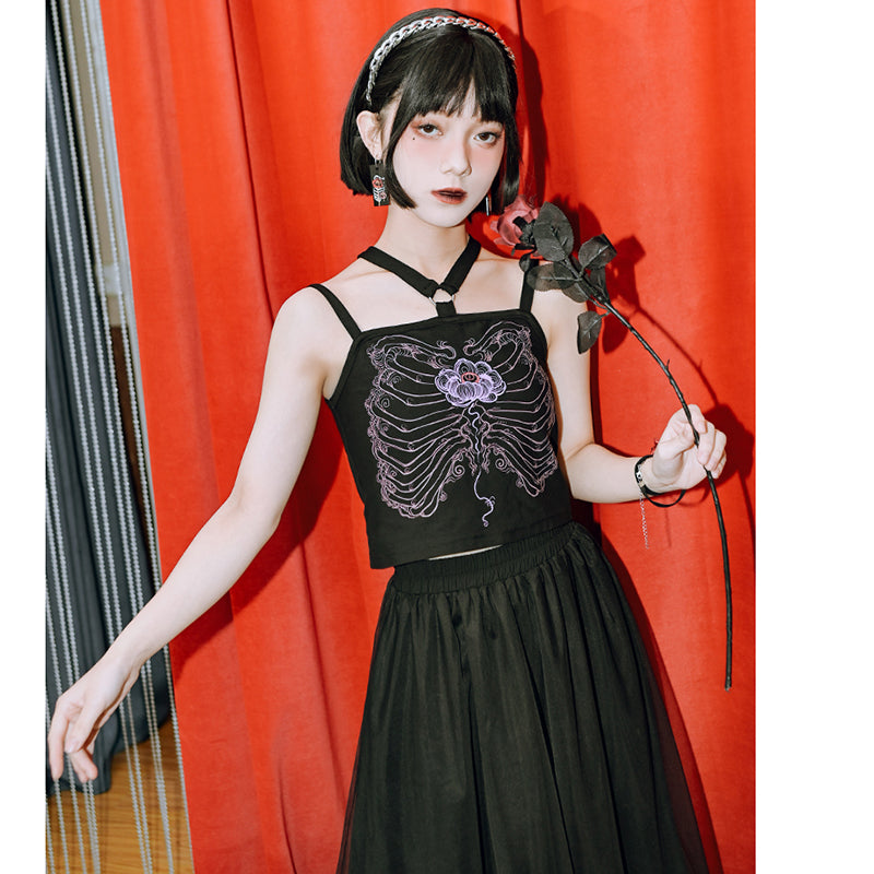 [Kogaisha---Flower Bone Series] ★Chinese-style top★ Camisole Tank top Unique Original Black