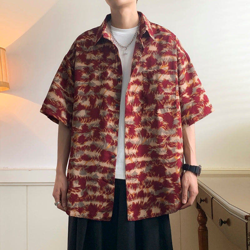 Very popular item [BEAT BOY series]★China style shirt★ Letter pattern Kanji short sleeve shirt Floral pattern shirt Print tops Unisex Men's ML XL 2XL