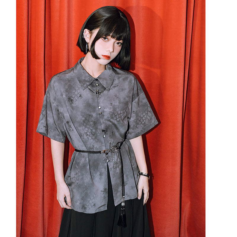 [Kokaisha---Dragon Dye Series] ★Chinese-style tops★ Short-sleeved tops, short-sleeved shirts, prints, tie-dyeing, unique, original