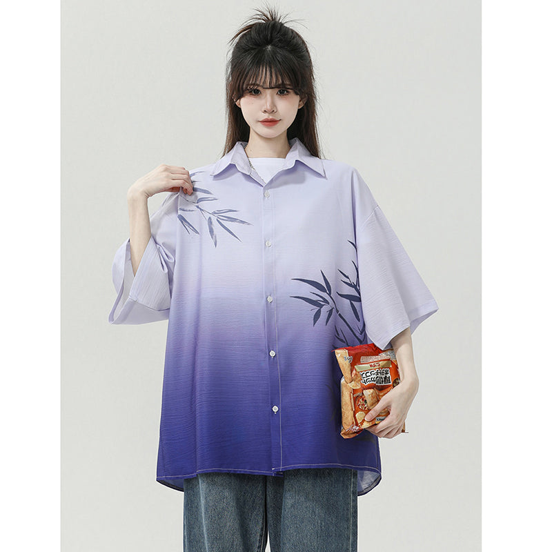 [SENSU series] ★Chinese style tops★ 4 colors Shirts Short sleeve shirts Unisex Men's Gradient Bamboo