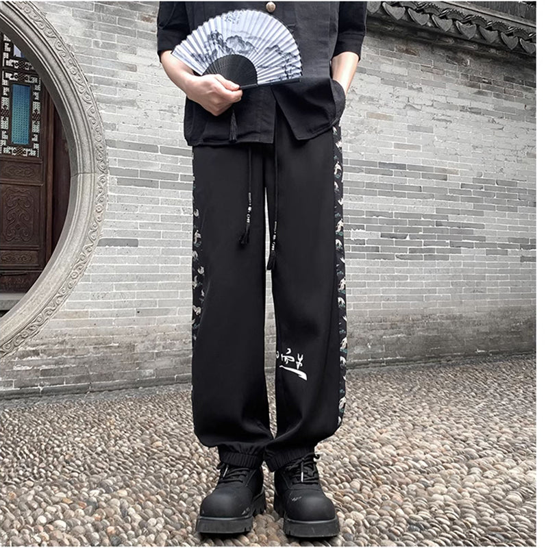 [PPG Series]★China Style Pants★ 2color Pants Bottoms Casual Pants Unisex Men's Large Size Switching Crane