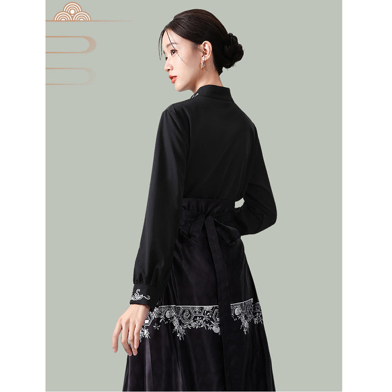 [AIIF Series]★Chinese Style Tops★ 2color Long Sleeve Shirt Chinese Clothes Easy to Match Shirt Black White