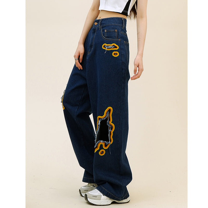 [WIZARD Series] ★Denim pants★ 2 colors Pants Bottoms Jeans Unisex Ladies Men Flame Stylish