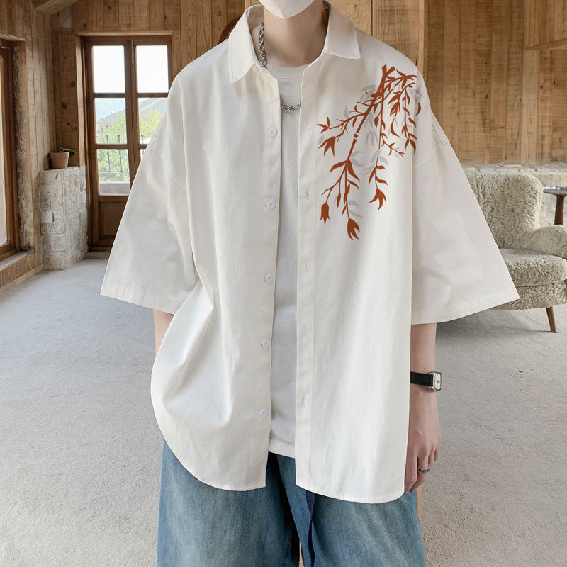 [BIGEMAN Series] ★China style tops★ 2color shirt, bamboo pattern, bamboo, short sleeves, unisex, men's, large size, black white