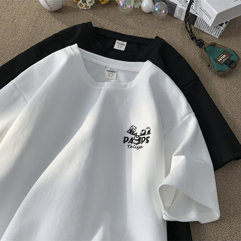 【高墣シリーズ】★Tシャツ★ 3color Tシャツ 半袖 男女兼用 メンズ 大きいサイズ パンダ 刺繍 可愛い カジュアル