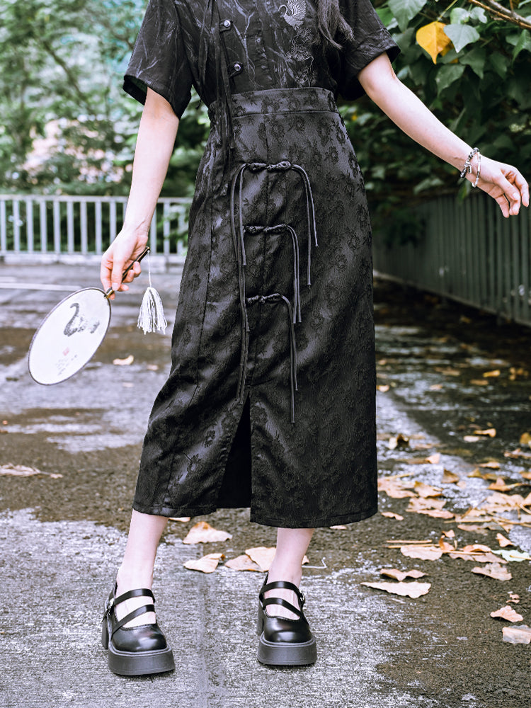 [Big Blue Dragon Series]★China style trousers★Bottoms Gaucho pants Loose Casual Black Black