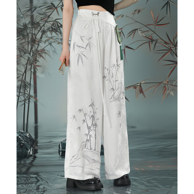 [Kokaisha---Butterfly Gin Series] Chinese-style trousers, bottoms, gaucho pants, original, slimming, switching, floral pattern