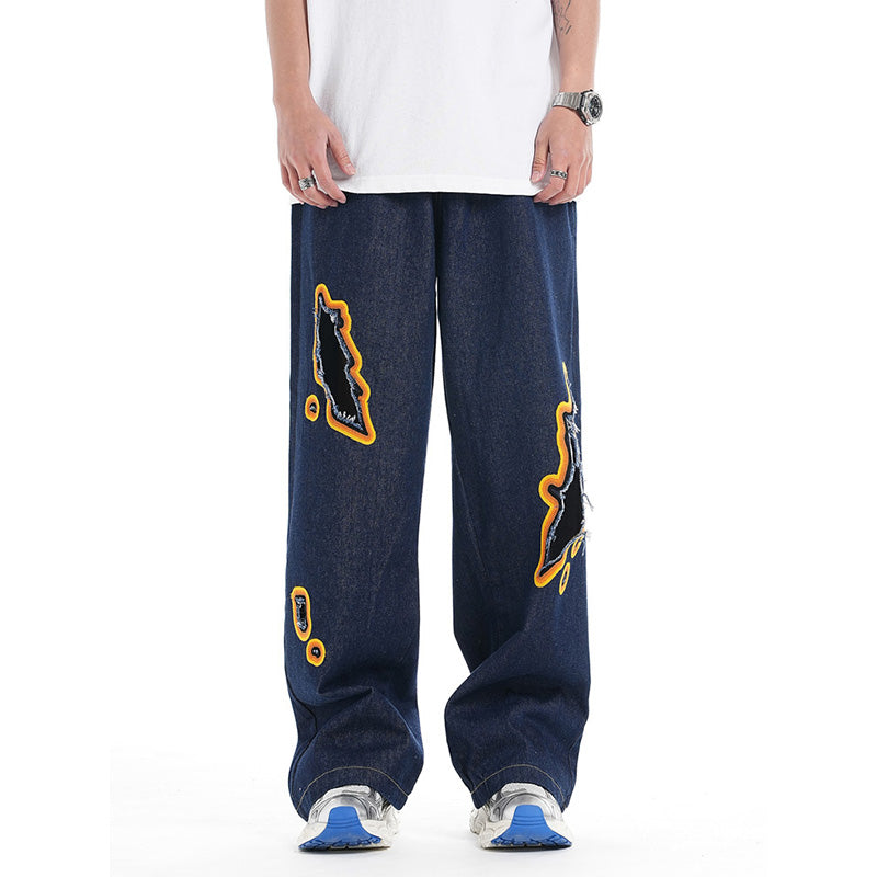 [WIZARD Series] ★Denim pants★ 2 colors Pants Bottoms Jeans Unisex Ladies Men Flame Stylish