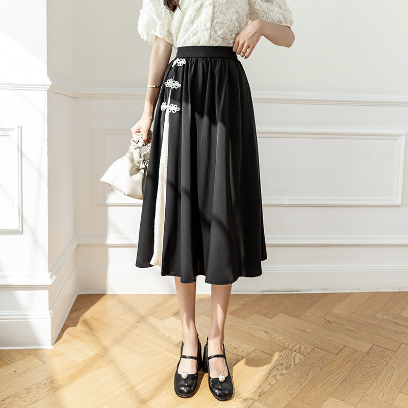 [Women's University 18 Series] ★China Style Skirt★ Bottoms Ladies Switching Black Black Elastic Waist