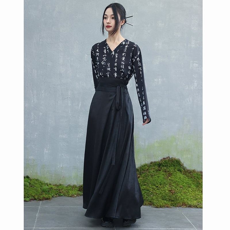 ✿New item! [Da Qinglong Shu series]★China style skirt★Bottoms Hanfu skirt Long length skirt Black Black Chinese clothes