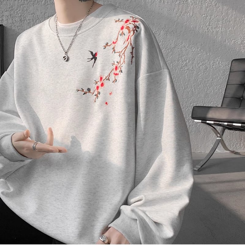 [CHAOMEICHEN Series]★China style tops★ 4color embroidered sweatshirt unisex men's large size black red gray