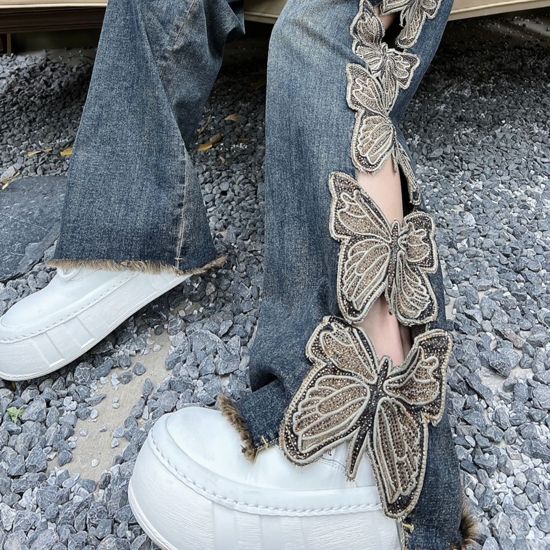 [HANMOYAN Series] ★Denim pants★ Pants Bottoms Butterfly Unique Women's Cute Easy to match