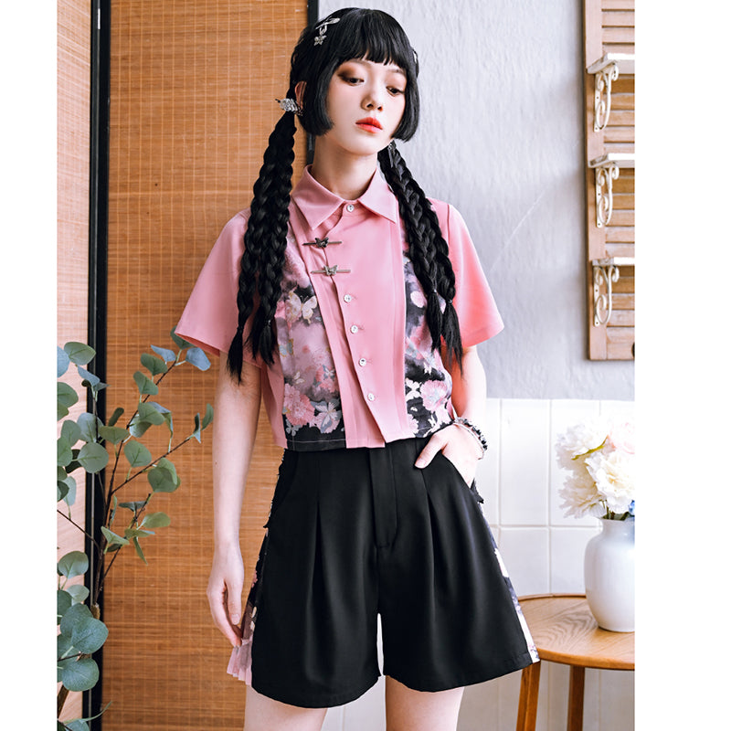 [Kokaisha---Butterfly Gin Series] ★Chinese-style trousers★ Bottoms, shorts, short pants, original, slimming, butterfly, black