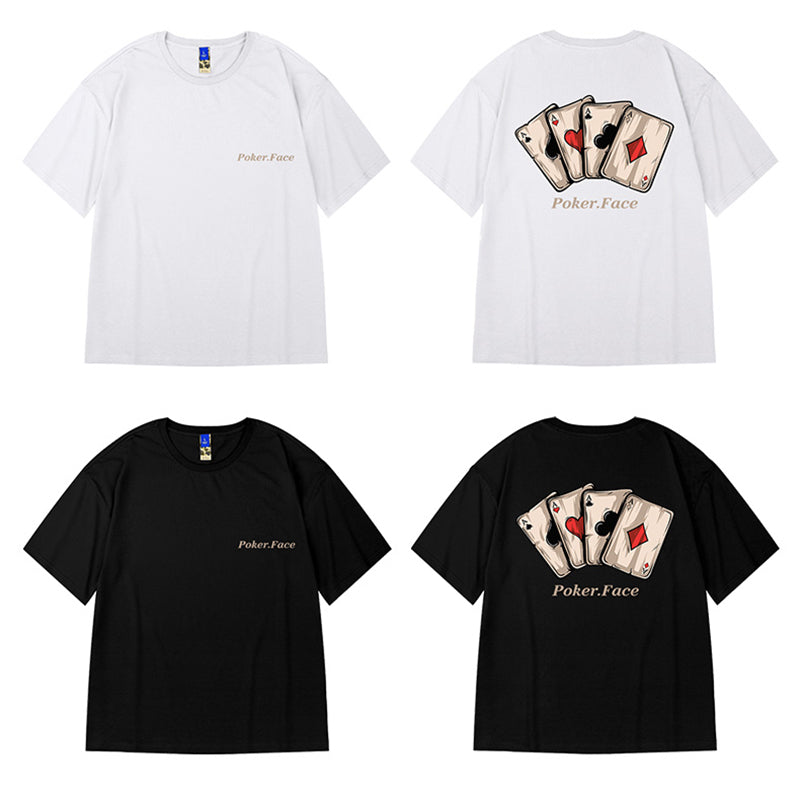 [MOYAN Series]★T-shirt★ 8color Tops Playing Cards Unisex Men's Large Size Cotton Black White Green Red Gray