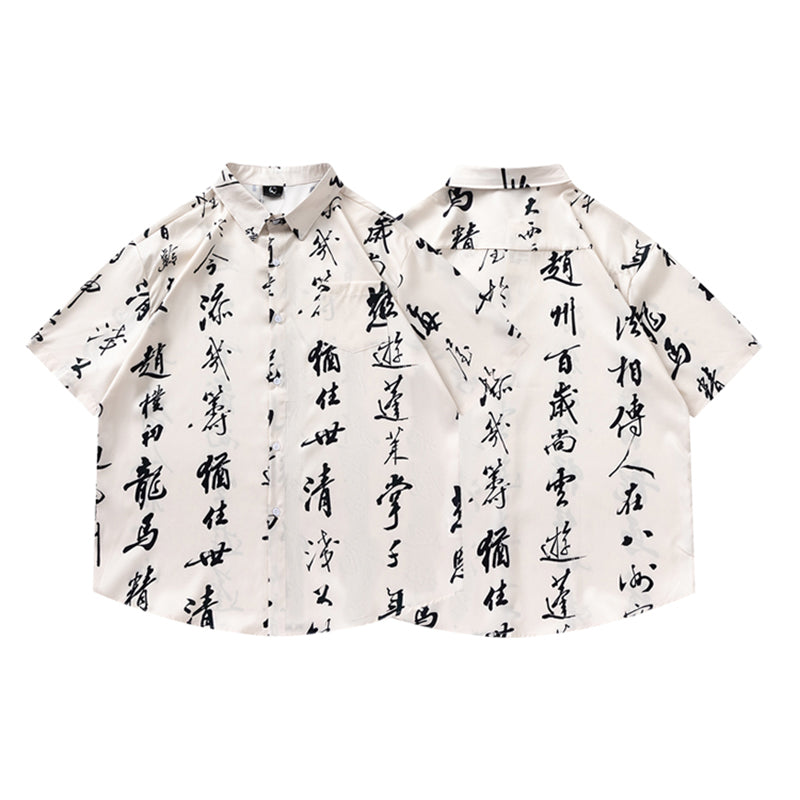 Very popular item [BEAT BOY series]★China style shirt★ Letter pattern Kanji short sleeve shirt Floral pattern shirt Print tops Unisex Men's ML XL 2XL