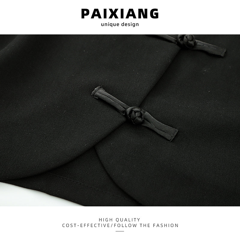 [PAIXIANG Series] ★Chinese style tops★ Shirt Black Black Chinese Clothes Short Sleeve Women's Short Length