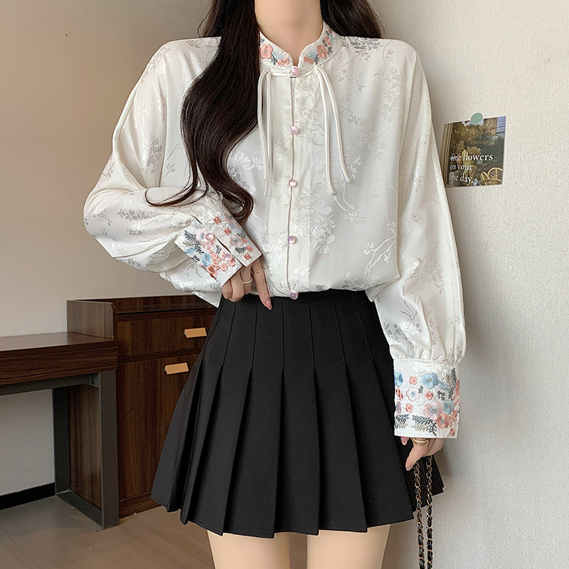 [PYY Series]★China Style Tops★ Shirt Embroidered Long Sleeve Shirt Improves Temperament Women's Large Size