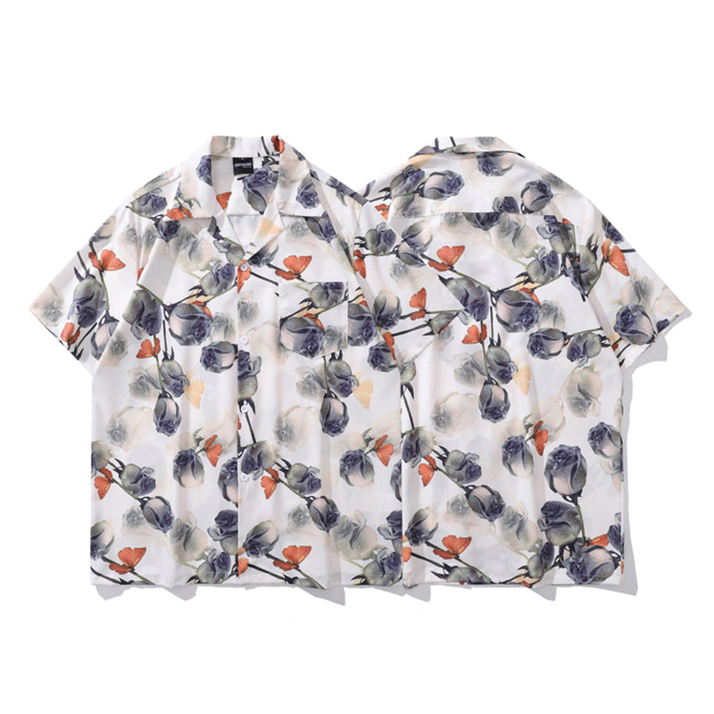 Very popular item [BEAT BOY series]★China style shirt★ Letter pattern Kanji short sleeve shirt Floral pattern shirt Print tops Unisex Men's ML XL 2XL