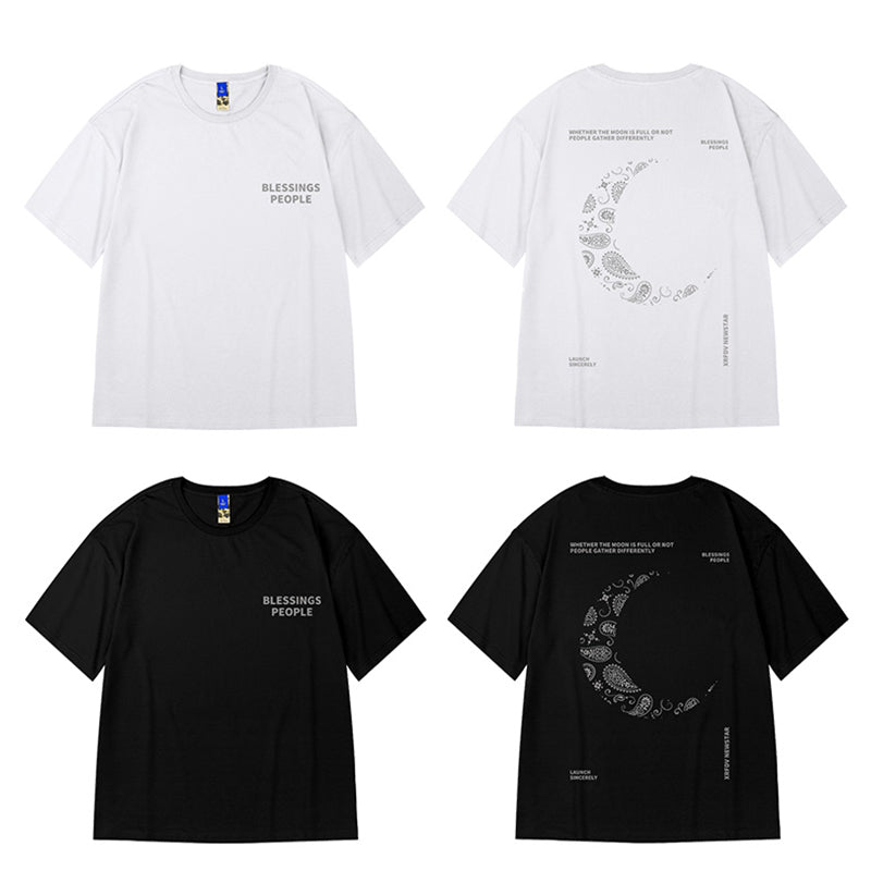 【MOYANシリーズ】★Tシャツ★ 4color トップス ペイズリー 男女兼用 メンズ 大きいサイズ コットン 黒 白 青 ピンク