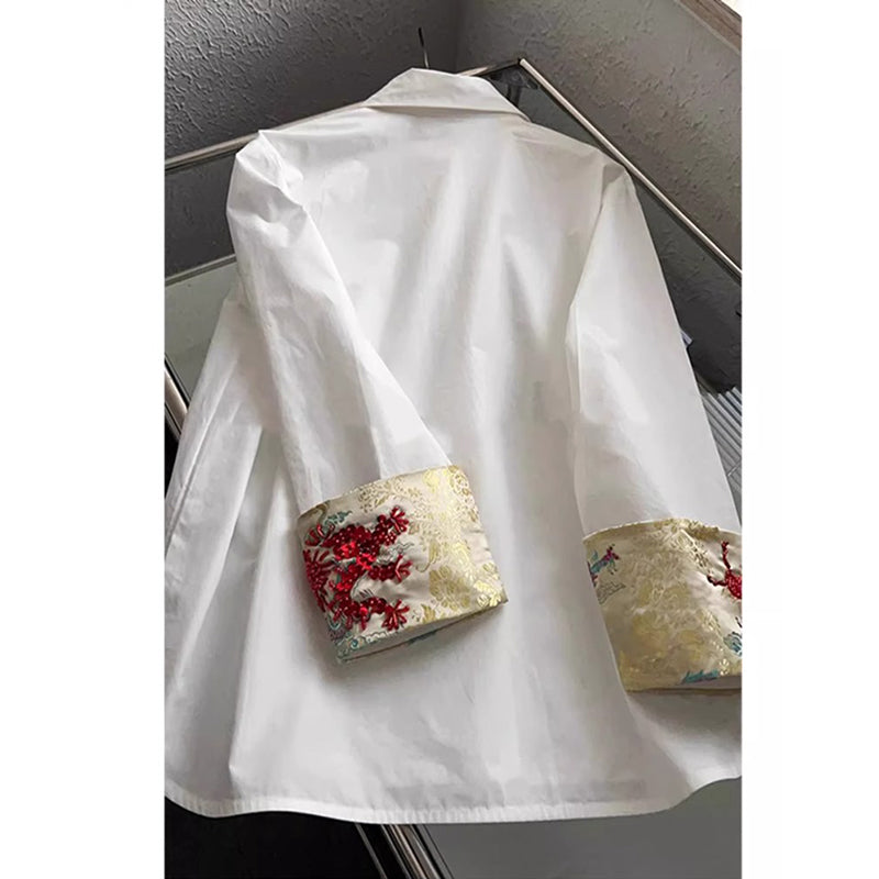 [XINJIAOQING Series]★China Style Shirt★ Embroidery Long Sleeve Shirt Tops Unisex Men's White White