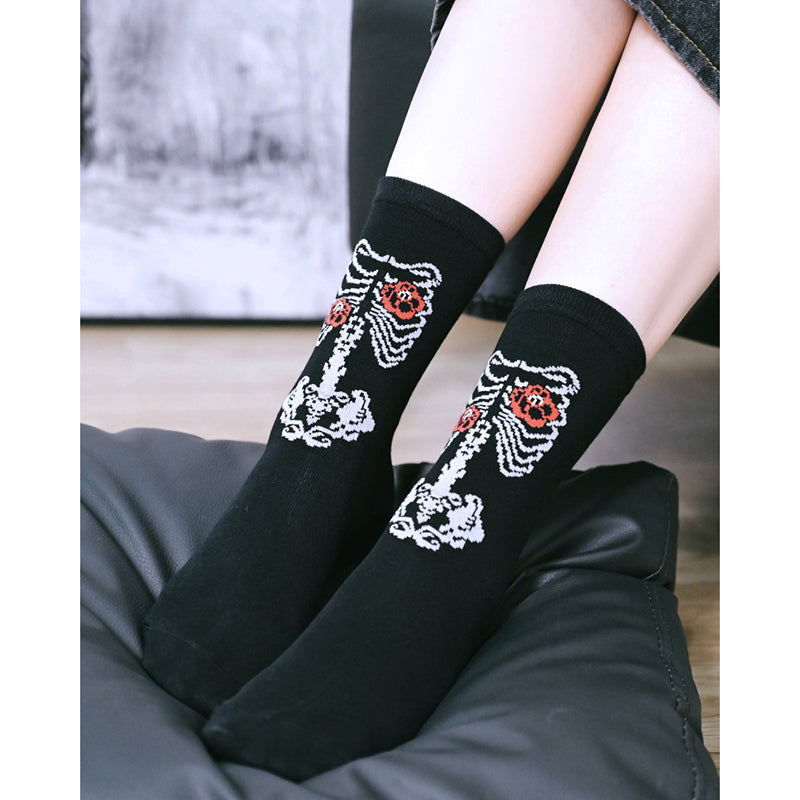 [Kogakusha---Flower Bone Series] ★Socks★ Chinese-style socks, cotton, butterfly print, easy to match, black