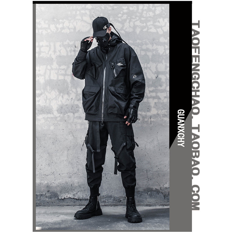 [WL Series] ★Jacket★ Outerwear with hood, unisex, men's casual, black, large pockets