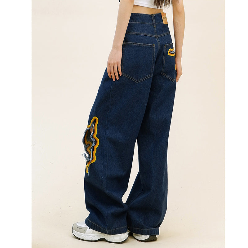 [WIZARD Series] ★Denim pants★ 2 colors Pants Bottoms Jeans Unisex Ladies Men Flame Stylish