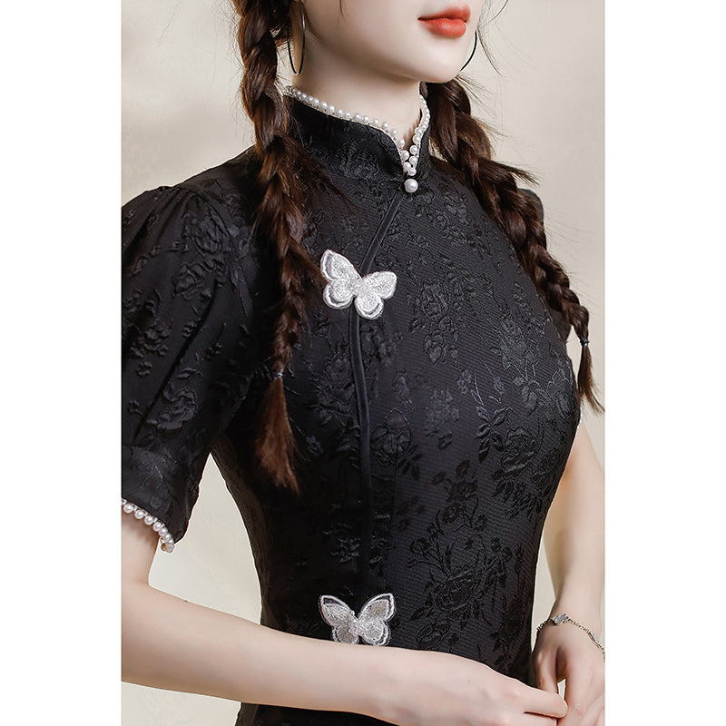 [HANYUNSHI Series]★Cheongsam dress★ Chinese style dress, short sleeves, short length, cute, butterfly