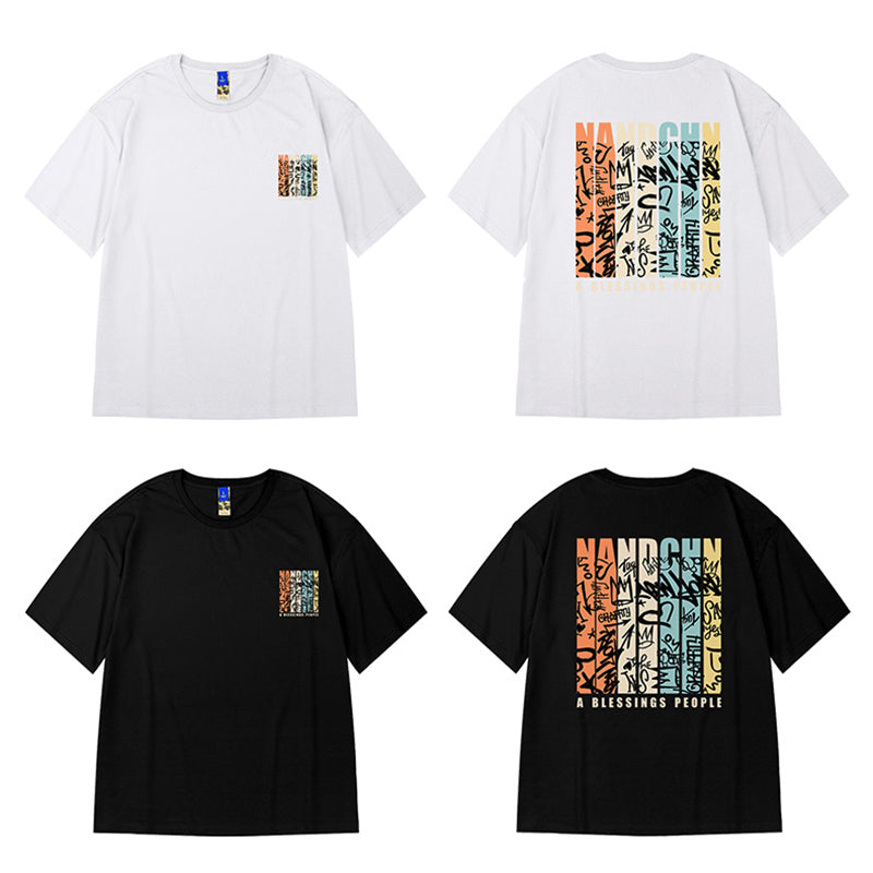 [MOYAN Series]★T-shirt★ 2color Tops Short Sleeve Unisex Men's Large Size Cotton Black White Loose