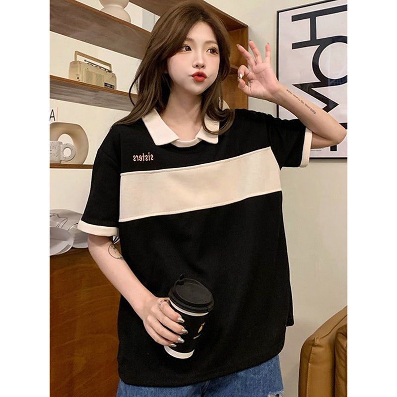 [ONLINE Series] ★POLO shirt★ 4 colors Tops Short sleeves Women's Casual Black Gray Apricot Purple