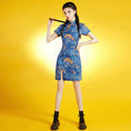 Load image into Gallery viewer, [SHISHANG Series]★Cheongsam dress★ Chinese style dress, short sleeves, short length, blue, blue, large size
