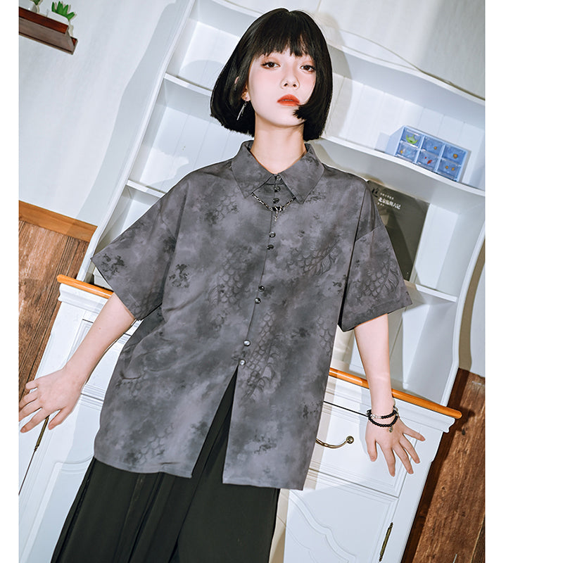 [Kokaisha---Dragon Dye Series] ★Chinese-style tops★ Short-sleeved tops, short-sleeved shirts, prints, tie-dyeing, unique, original