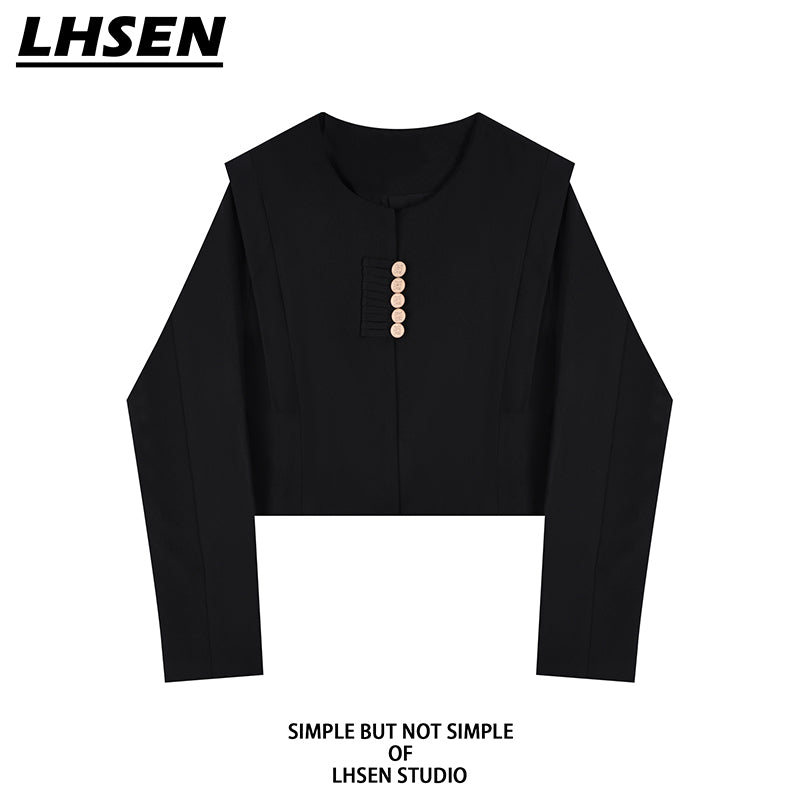 [LHSEN Series] ★Outerwear★ Casual Easy to match with design Short length Black Black