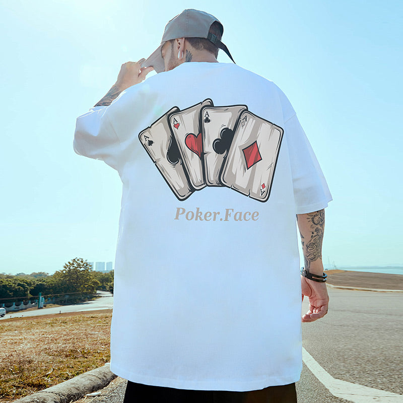 [MOYAN Series]★T-shirt★ 8color Tops Playing Cards Unisex Men's Large Size Cotton Black White Green Red Gray