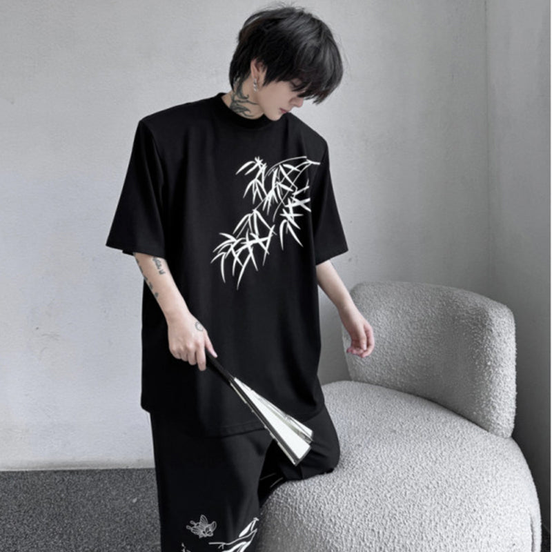 [ZHUIYI series] ★Chinese style tops★ 2color T-shirt, short sleeve, bamboo, bamboo pattern, men's, casual, easy to match