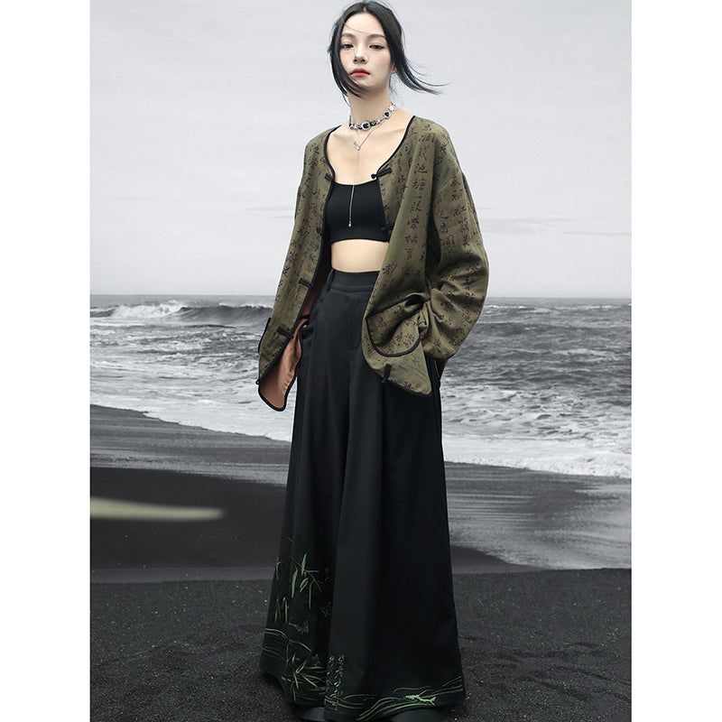 [Big Blue Dragon Series]★China style trousers★Bottoms Gaucho pants Loose Casual Black Black