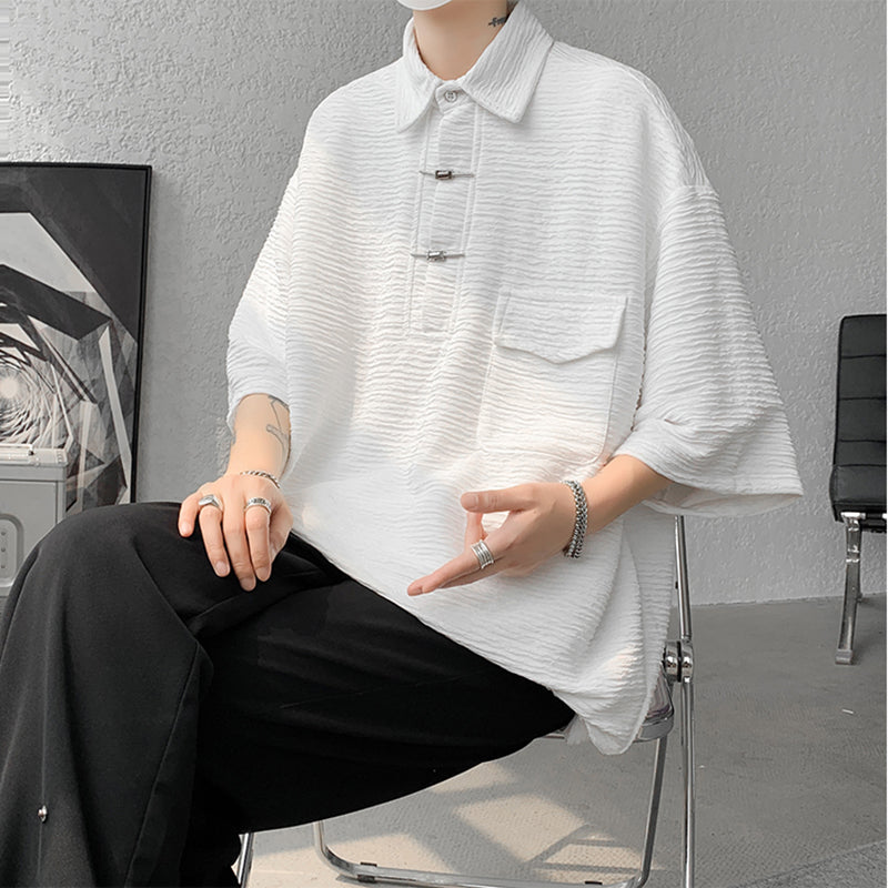 [BIGEMAN Series] ★China style tops★ 2color shirt, bamboo pattern, bamboo, short sleeves, unisex, men's, large size, black white