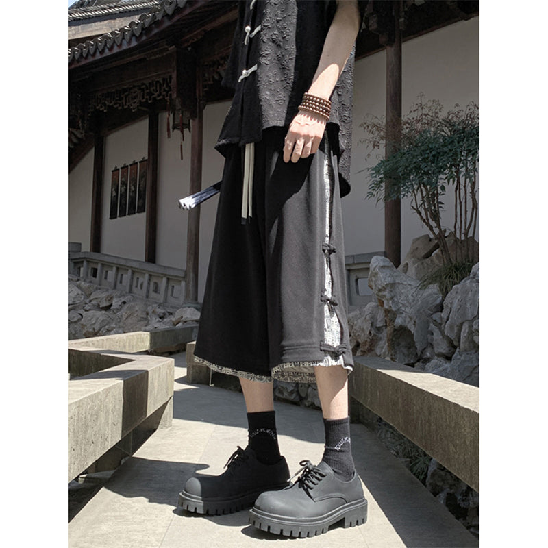 [LPZ Series] ★Chinese-style pants★ 2 colors, 7/8 length, shorts, unisex, men's, large size, fake layered