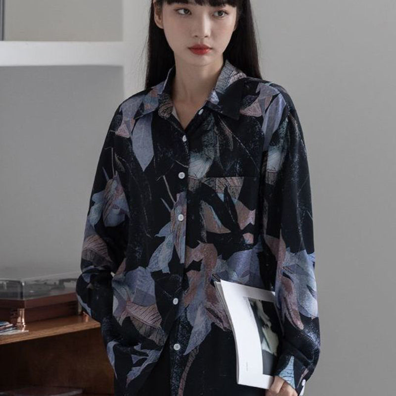 [YOUZI Series] ★Shirt★ Tops Long Sleeve Shirt Floral Shirt Women's Chiffon Print Retro