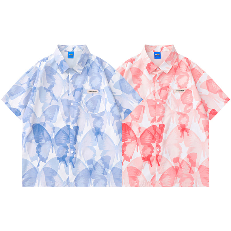 Very popular item [BEAT BOY series]★China style shirt★ Letter pattern Kanji short sleeve shirt Floral pattern shirt Print tops Unisex Men's ML XL 2XL