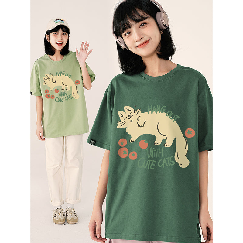 【Funkyapeシリーズ】★Tシャツ★ 9color トップス 半袖 レディース コットン 猫 ねこ ネコ 猫柄 黒 白 青 緑 赤