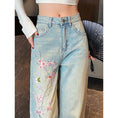 Load image into Gallery viewer, [OURI Series] ★Denim pants★ Trousers Bottoms Floral pattern Casual Easy to match Ladies Fashionable
