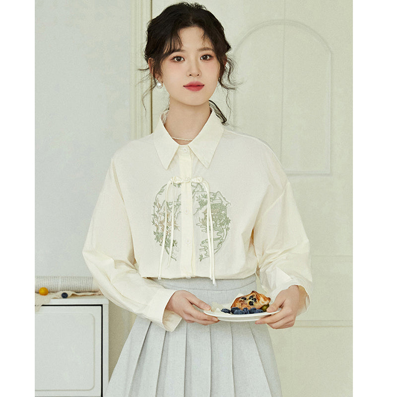 [MUTU Series]★China Style Shirt★ 2color Tops Long Sleeve Shirt Embroidery Women's Chinese Clothing Improves Temperament