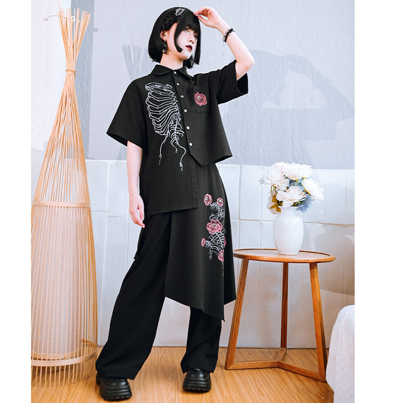 [Kokaisha---Flower Bone Series] ★Chinese-style top★ Short-sleeved shirt, unique, original, with a design of flowers