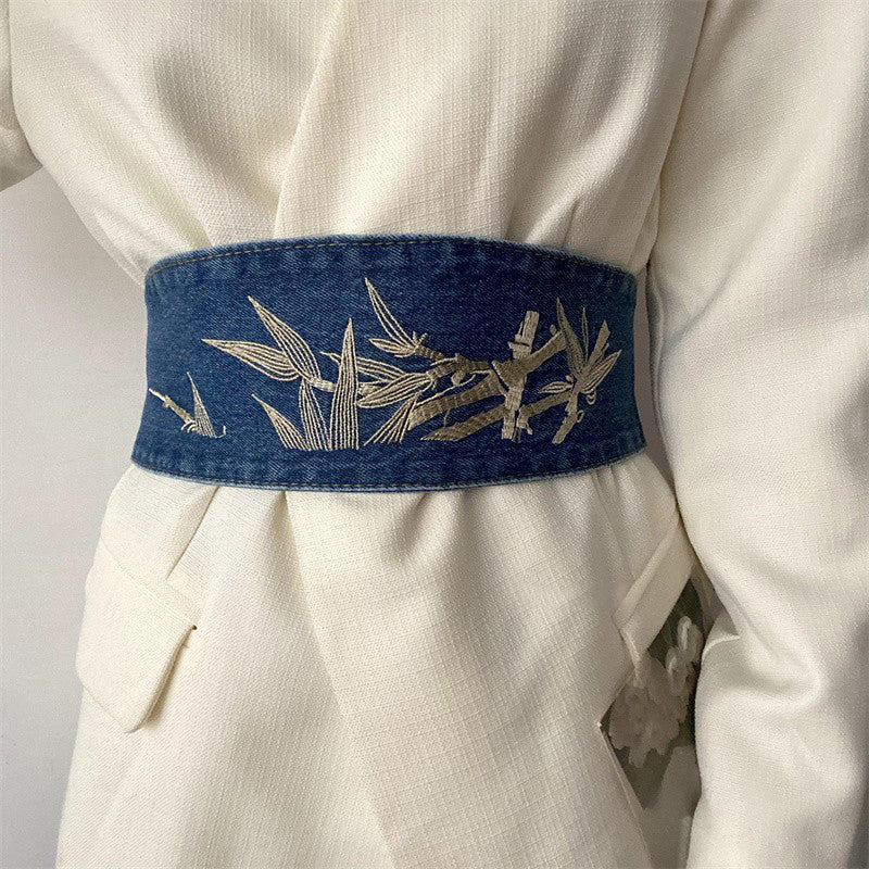 [Liu Wuwei Series] ★China style belt★ Obi Accessories Small items Easy to match Retro Denim Blue Blue