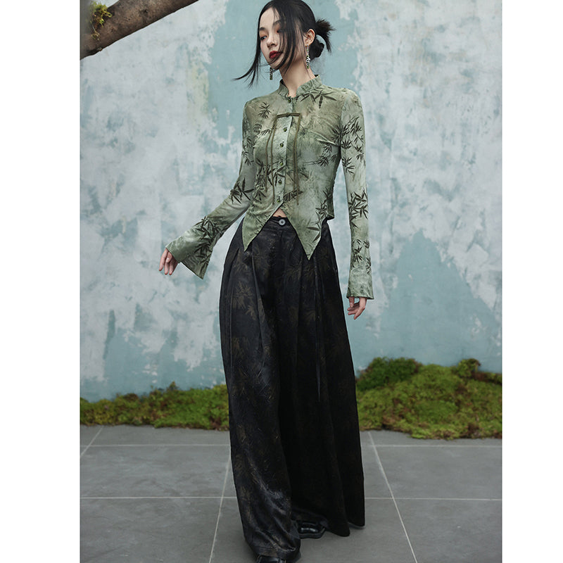 [Daiseiryuu 4 Series] ★Chinese-style trousers★ Bottoms, gaucho pants, casual, black, improves your temperament