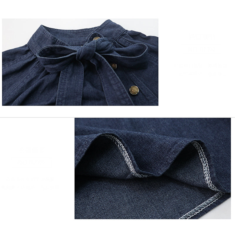 [YIHAO Series]★Shirt★ Tops Long Sleeve Shirt Women's Ribbon Denim Jeans Blue Blue