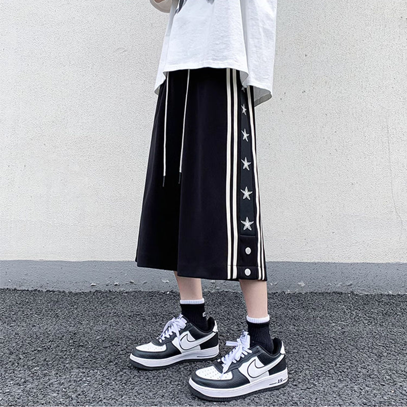 [LGH Series] ★Casual pants★ 2 colors, 7/8 length, shorts, short pants, trousers, bottoms, unisex, men's, large size, vertical stripes, star pattern